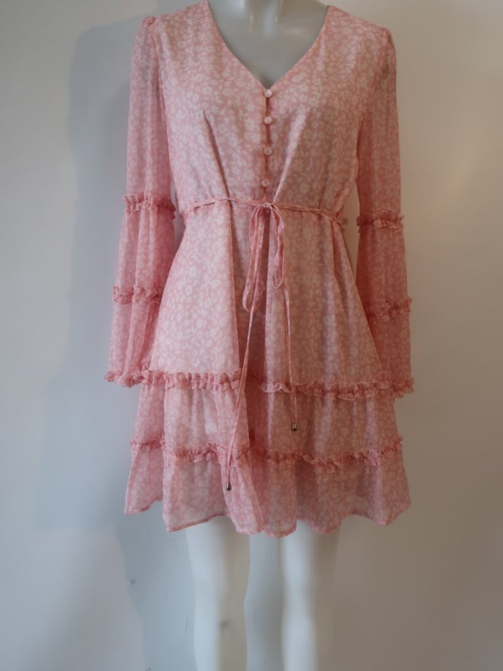Womens Cupshe Pink Floral Print Long Sleeve Dress S - Picture 6 of 12